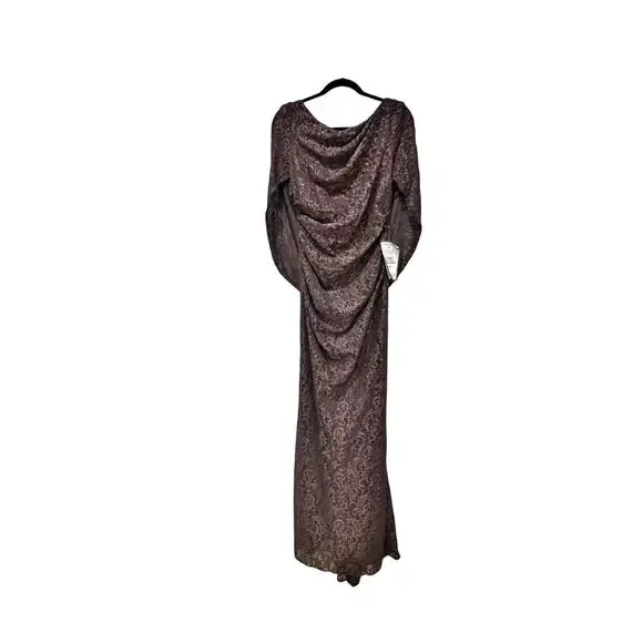 Betsy & Adam Women's Embellished Glitter-Lace Capelet Gown Brown Size 4 NWT